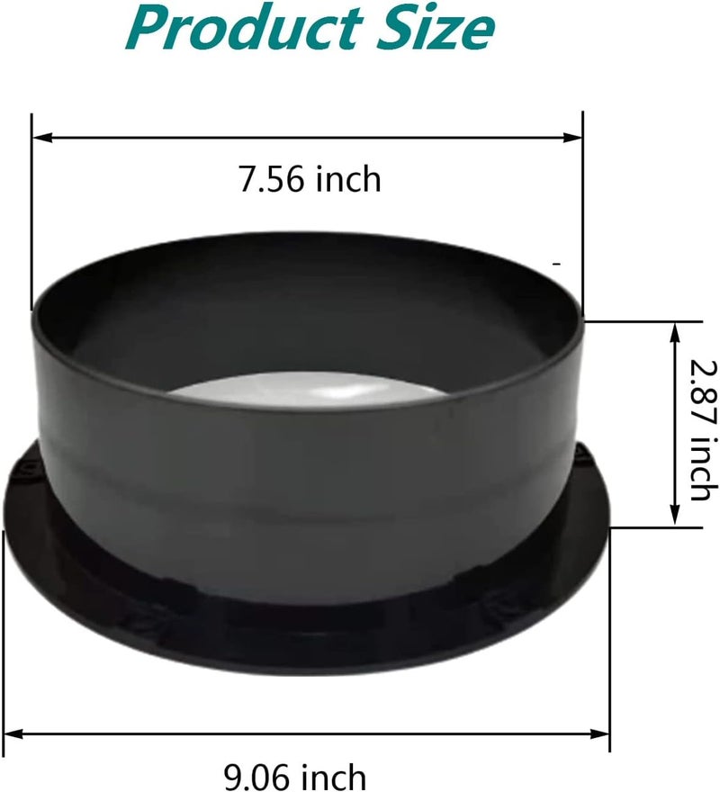 Allvent Duct Connector Flange 8"(7.56 Inch) Black Plastic Straight Dryer Vent Wall Plate Wall Trim Pipe Collar for Heating Cooling Ventilation System(200mm) - Image 2